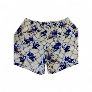 Nike Men's Pro Club Mesh Weave Athletic Shorts with Blue and Tan Leaf Design